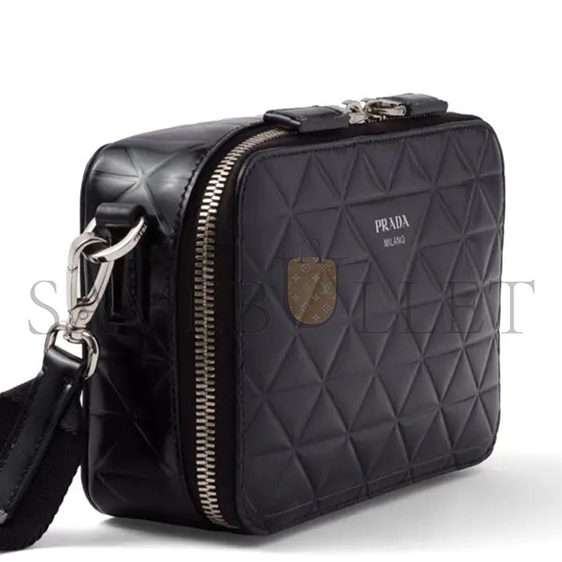 PRADA BRIQUE LOGO-PRINT LEATHER SHOULDER BAG 2VH070 (19*12*5.5cm)